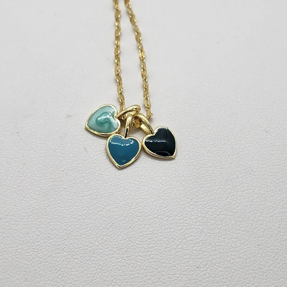 Brand New Sterling Silver 925 Three Blue Hearts Necklace - Picture 3 of 5